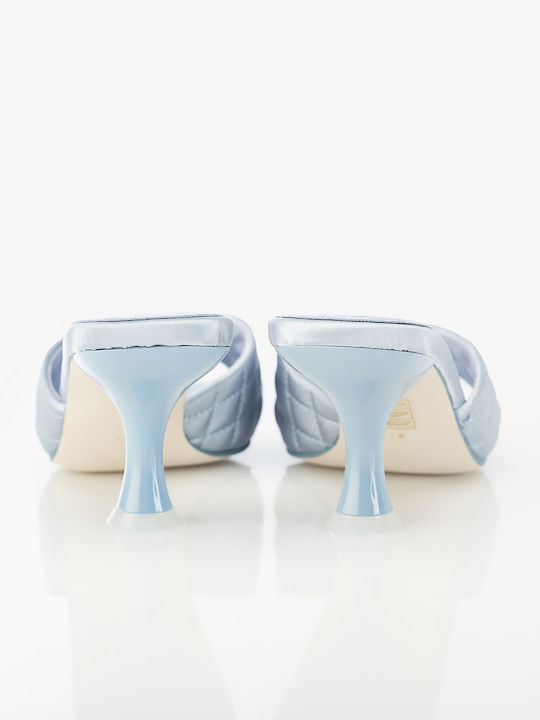 Mr-big-q Leather Mules with Chunky High Heel in Light Blue Color