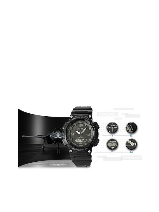 Casio Ανδρικό Ρολόι Solar με Μαύρο Καουτσούκ Λουράκι