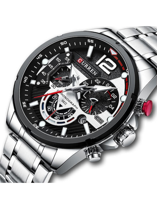 Curren 8395 Men's Watch 47mm Chronograph Battery with Silver Metal Bracelet