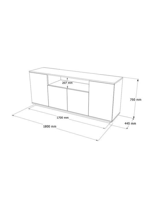 Bufet Placefol din Lemn White-Natural 180x44.5x75cm