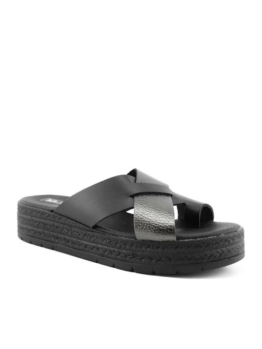 Milanos Leather Women's Flat Sandals Flatforms in Black Color