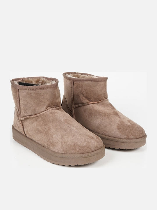 Suede Women's Ankle Boots with Fur Brown