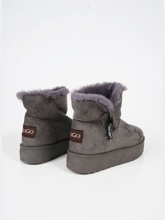 Piazza Shoes Suede Women's Ankle Boots with Fur Gray