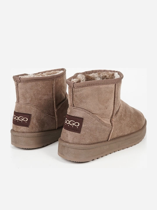 Suede Women's Ankle Boots with Fur Brown