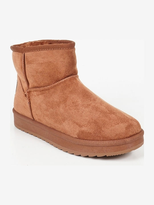Suede Women's Ankle Boots with Fur Brown