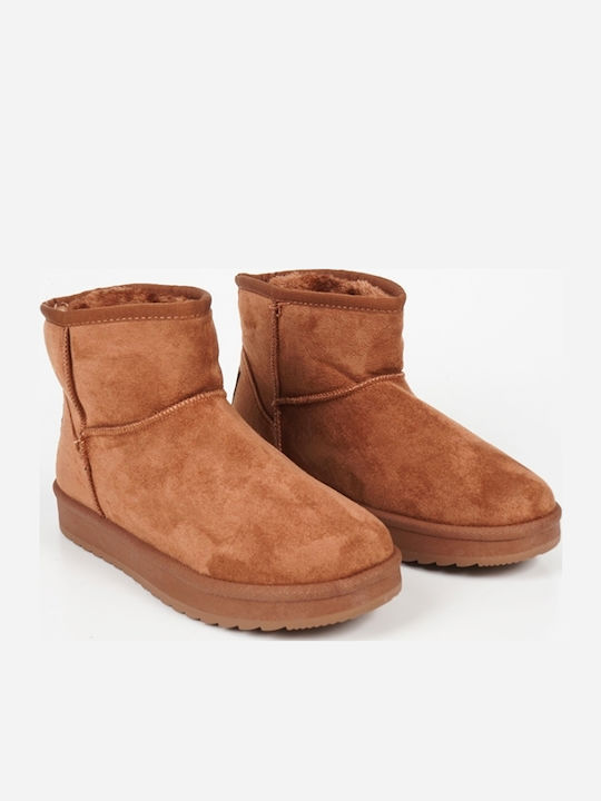 Suede Women's Ankle Boots with Fur Brown