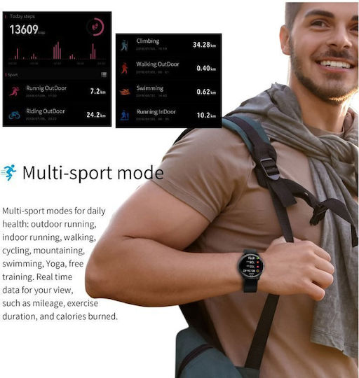 G.Rossi SG003A 45mm Smartwatch mit Pulsmesser (Schwarz)