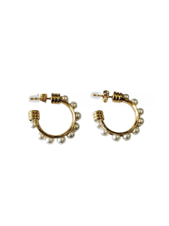 Tatu Moyo Earrings Hoops made of Steel Gold Plated with Pearls