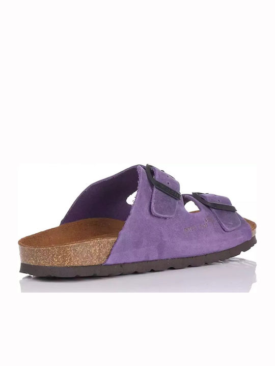 Leder Flache Sandalen für Damen in Lila Farbe