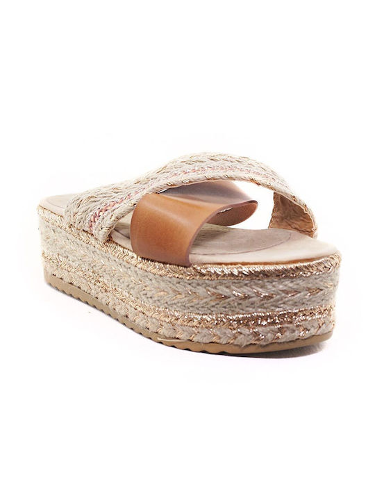 Pops Women's Flat Sandals Flatforms in Beige Color