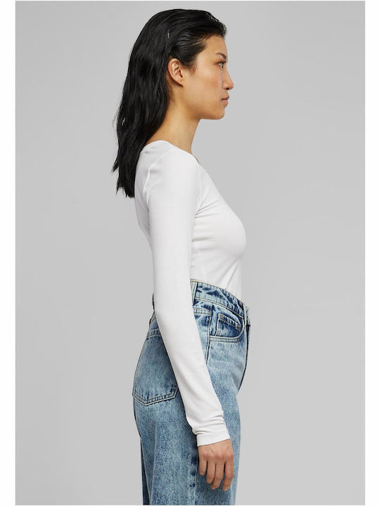Damen Bluse Baumwolle Langärmelig White
