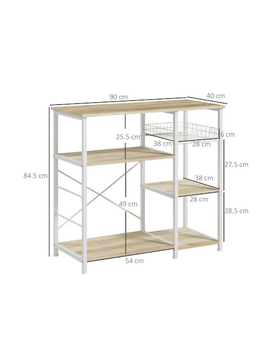 HomCom Raft De Bucătărie Din Lemn Capacitate 6 Alb 90x40x84.5cm
