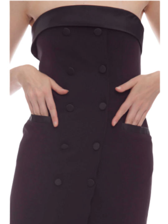 Mini Βραδινό Φόρεμα Strapless με Σκίσιμο Μαύρο