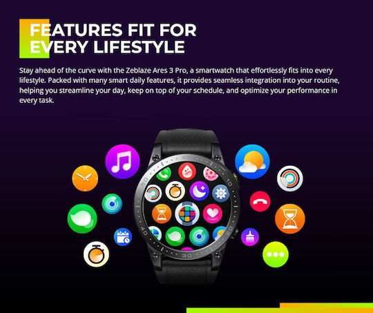 Zeblaze Ares 3 Pro 49mm Smartwatch με Παλμογράφο (Μαύρο)