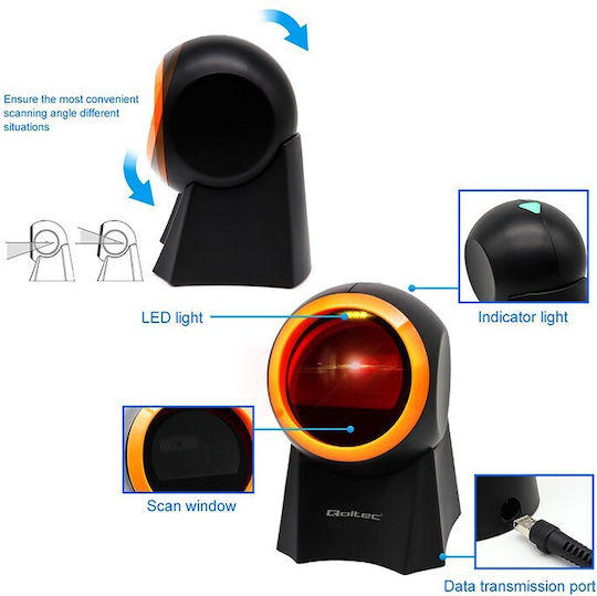 Qoltec Presentation Scanner Wired with 2D and QR Barcode Reading Capability
