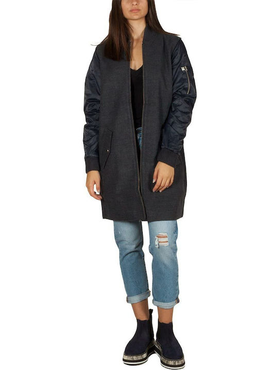 Obey Women's Long Bomber Jacket Waterproof for Winter Blue