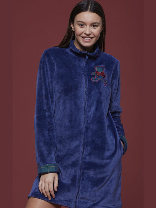 Noidinotte Winter Damen Vlies Robe Blau