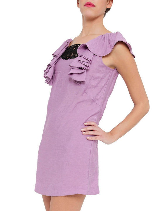 BCBG Maxazria Mini Φόρεμα με Βολάν mauve