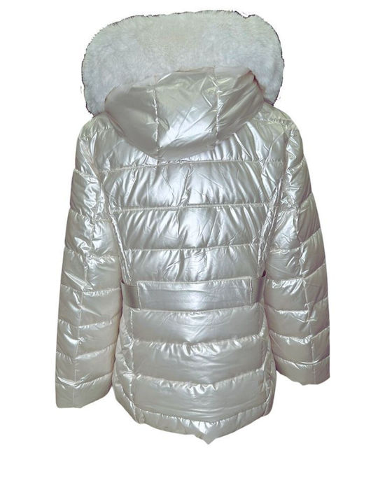 Velur Kurz Damen Puffer Jacke für Winter Εκρού