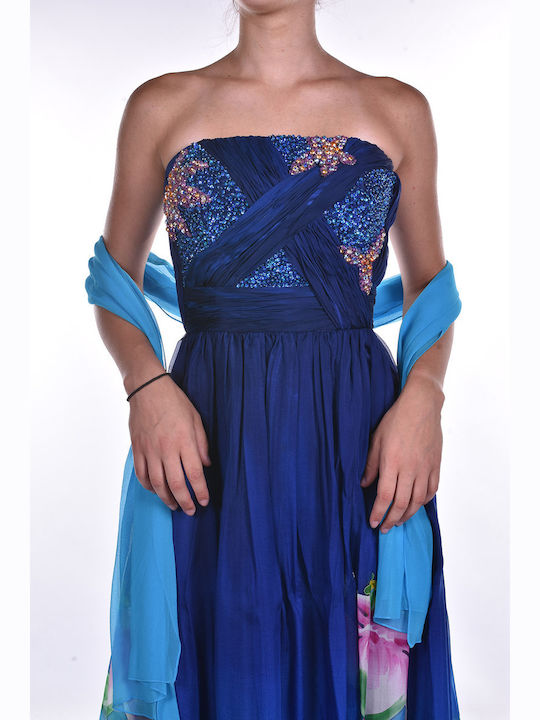 Summer Maxi Dress for Wedding - Christening Strapless Blue