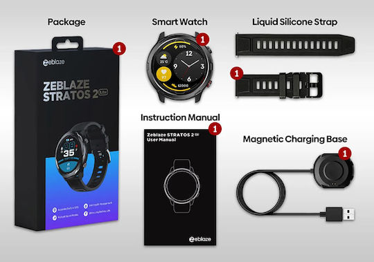 Zeblaze Stratos 2 Lite 47mm Αδιάβροχο Smartwatch με Παλμογράφο (Μαύρο)