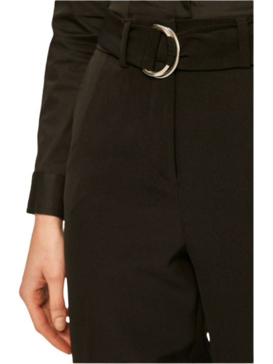 Women's Fabric Trousers Straight Line Black