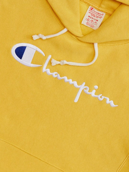 Champion Reverse Weave Script Logo Γυναικείο Φούτερ με Κουκούλα Κίτρινο