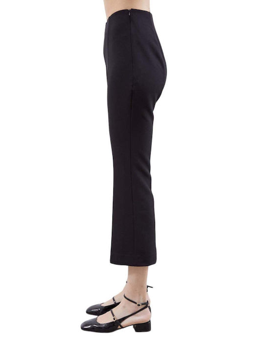 Meimeij Women's High-waisted Fabric Trousers in Straight Line Black