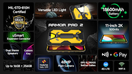 Ulefone Armor Pad 2 4G 11" Tablet (8GB/256GB) Μαύρο