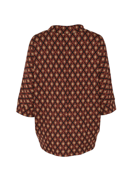 Didone Women's Blouse Long Sleeve with Zipper Coffee