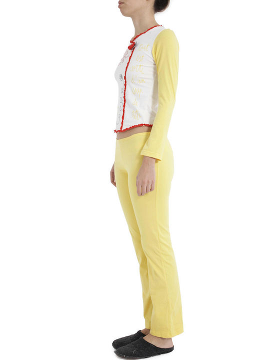 Pepita Winter Women's Pyjama Set Cotton Yellow