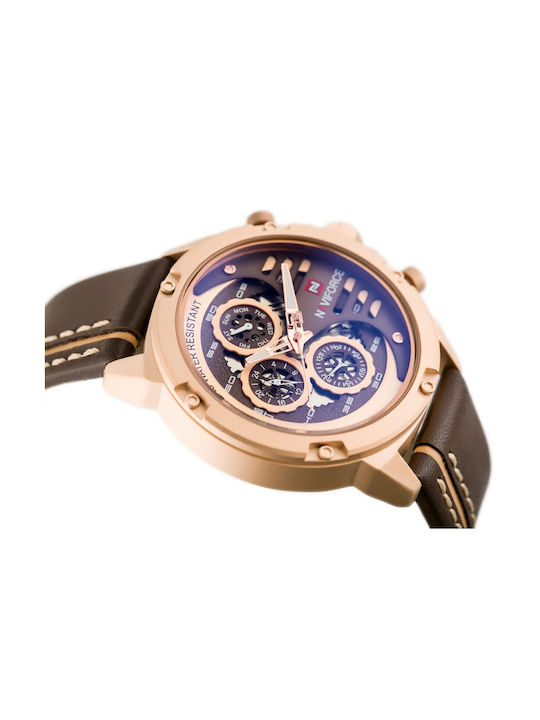 Naviforce Ceas Bărbați 13mm Cronograf Baterie Cu Curea Din Piele Maro