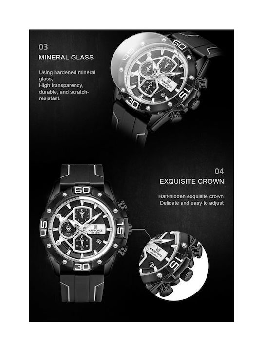 Naviforce Men's Watch 14mm Chronograph Battery with Black Rubber Strap