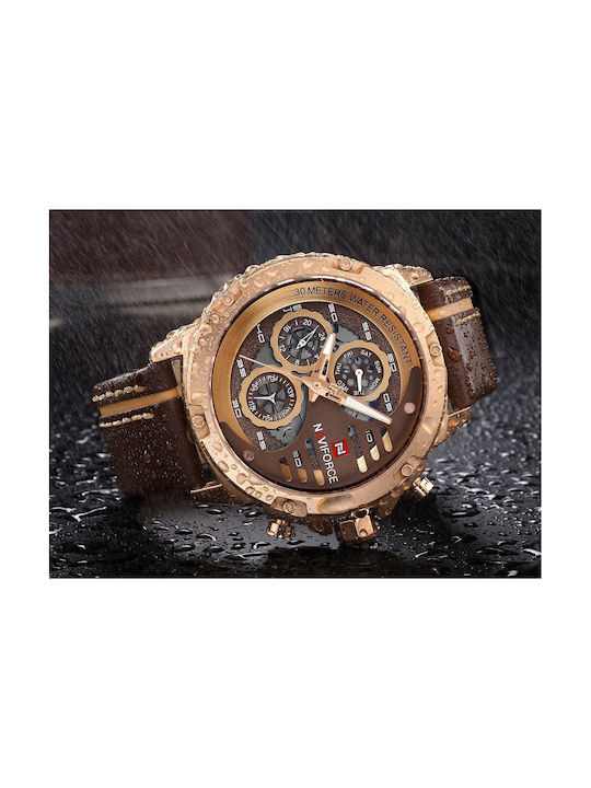 Naviforce Ceas Bărbați 13mm Cronograf Baterie Cu Curea Din Piele Maro