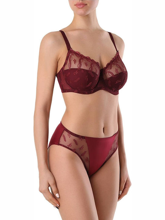 Balconette Balconette Bra without Padding Underwire Burgundy