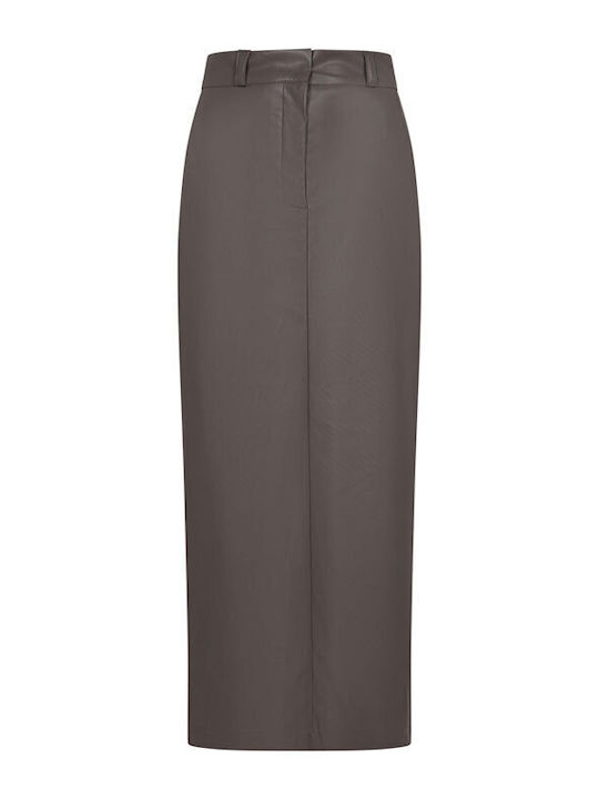 BeWear Leather Pencil High Waist Midi Skirt in Gray color