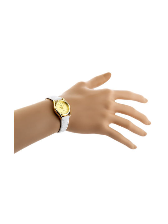 Casio Γυναικείο Ρολόι 20mm Μπαταρίας με Λευκό Δερμάτινο Λουράκι