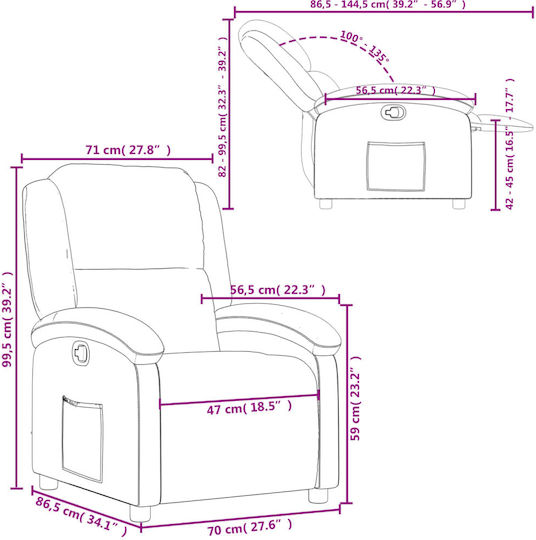 Πολυθρόνα Relax με Υποπόδιο Βελούδινη Κρεμ 71x86.5x99.5cm
