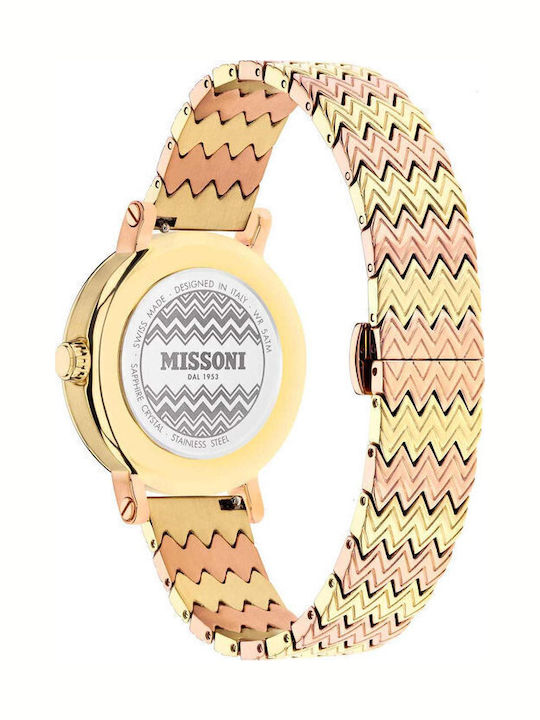 Missoni Γυναικείο Ρολόι Μπαταρίας με Ροζ Χρυσό Μεταλλικό Μπρασελέ