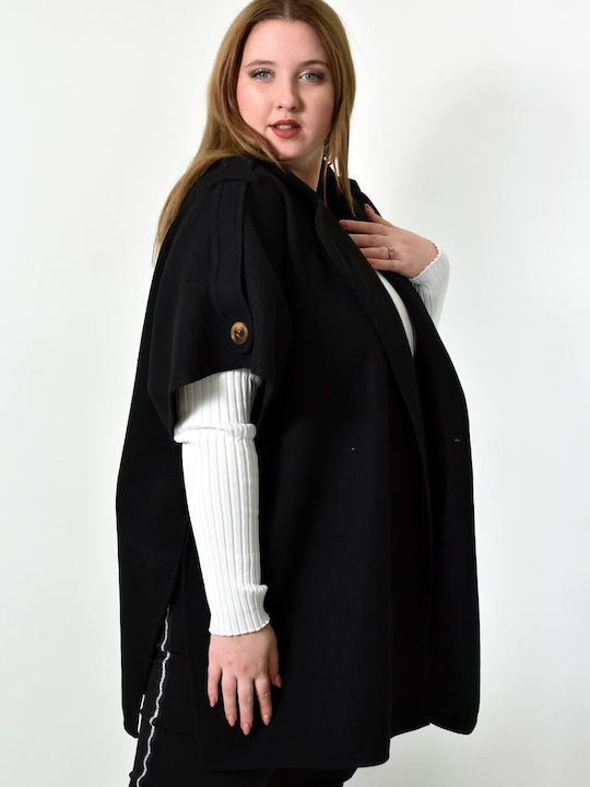 Potre Women's Midi Coat with Buttons Black