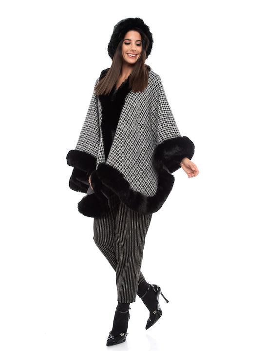 E-shopping Avenue Women's Checked Midi Coat with Fur Black