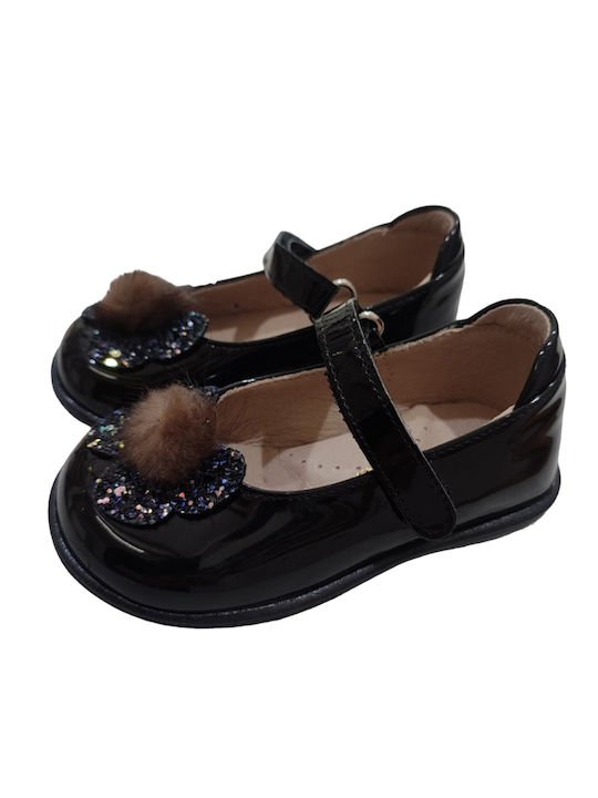 Ricco Mondo Kids Patent Leather Ballerinas with Hoop & Loop Closure Black