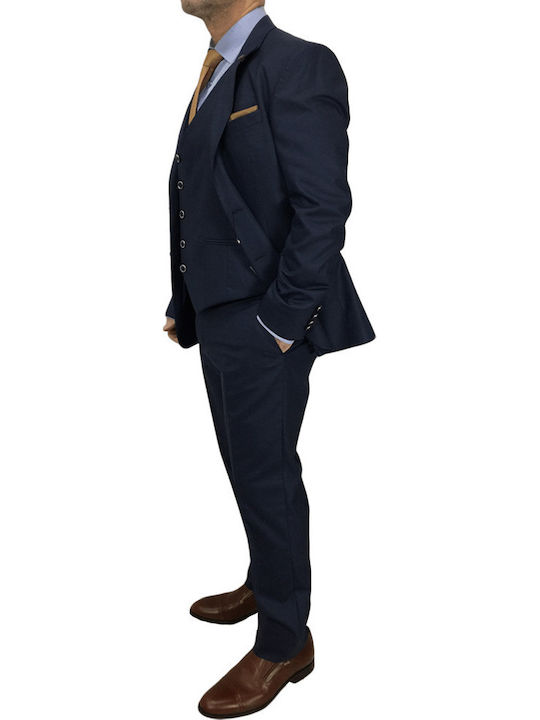 Men's Suit with Vest Slim Fit Blue