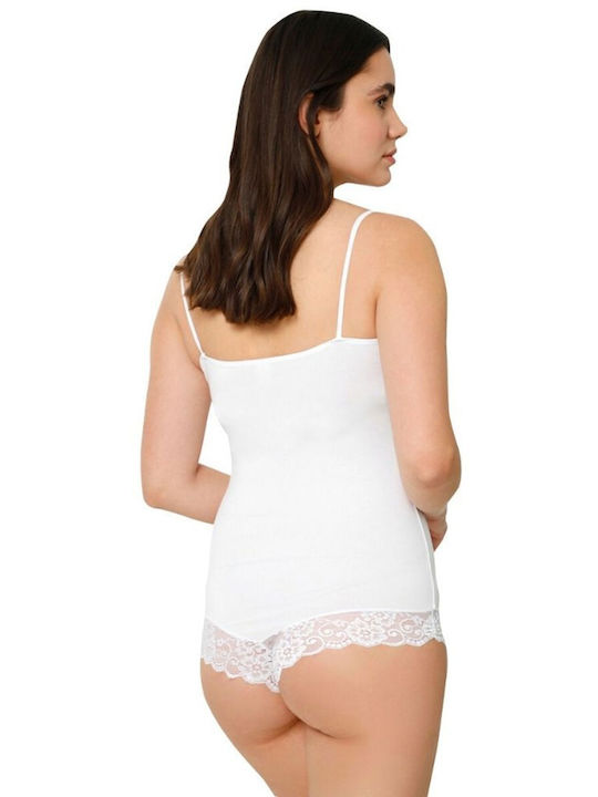 Sexen Lingerie Spaghetti Strap Bodysuit with Lace Slim Fit White