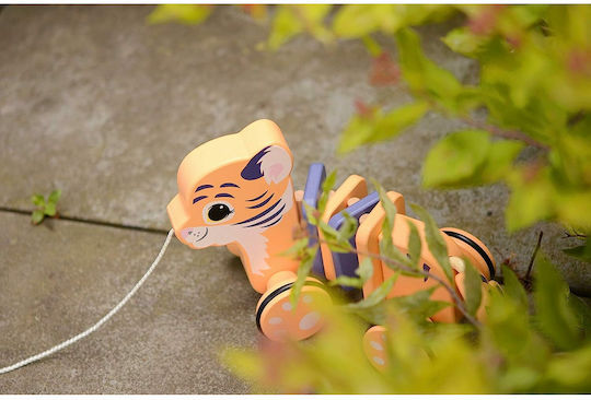 Joueco Pull-Along Toy Pull a Long Tiger made of Wood for 12++ Months