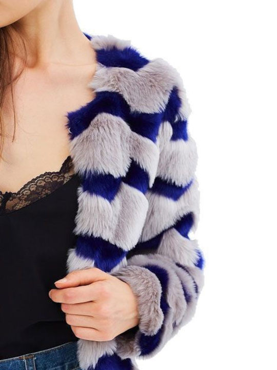 Unreal Fur Κοντή Γυναικεία Γούνα Γκρι-Μπλε