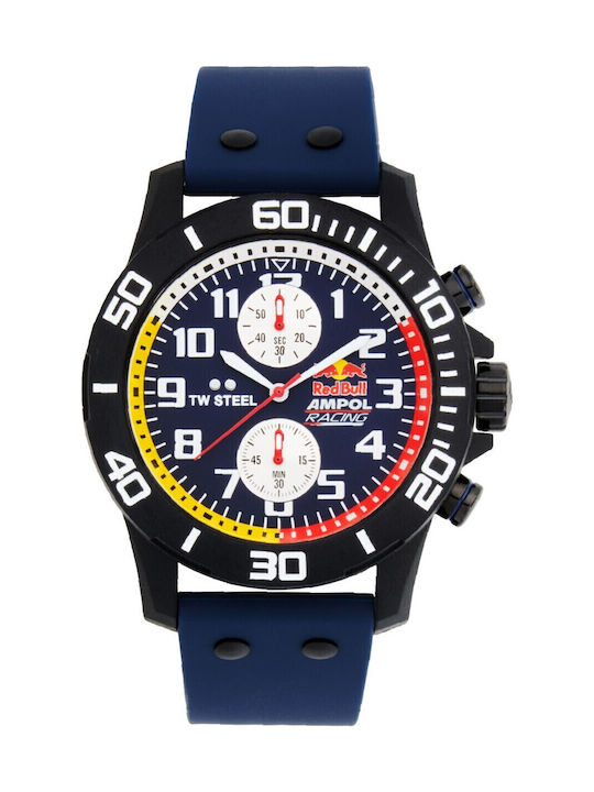 TW Steel Herrenuhr 44mm Chronograph Batterie mit Blau Kautschukarmband