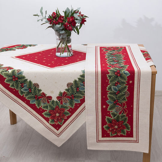 Dimeco Christmas Tablecloth Square Fabric Red L100xW100cm.