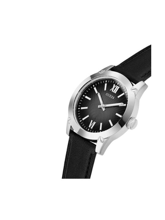 Guess Crescent Watch Battery with Black Leather Strap