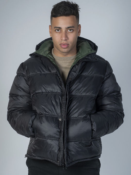 Geacă Barbăte Puffer Waterproof și cu Protecție Împotriva Vântului Negru
